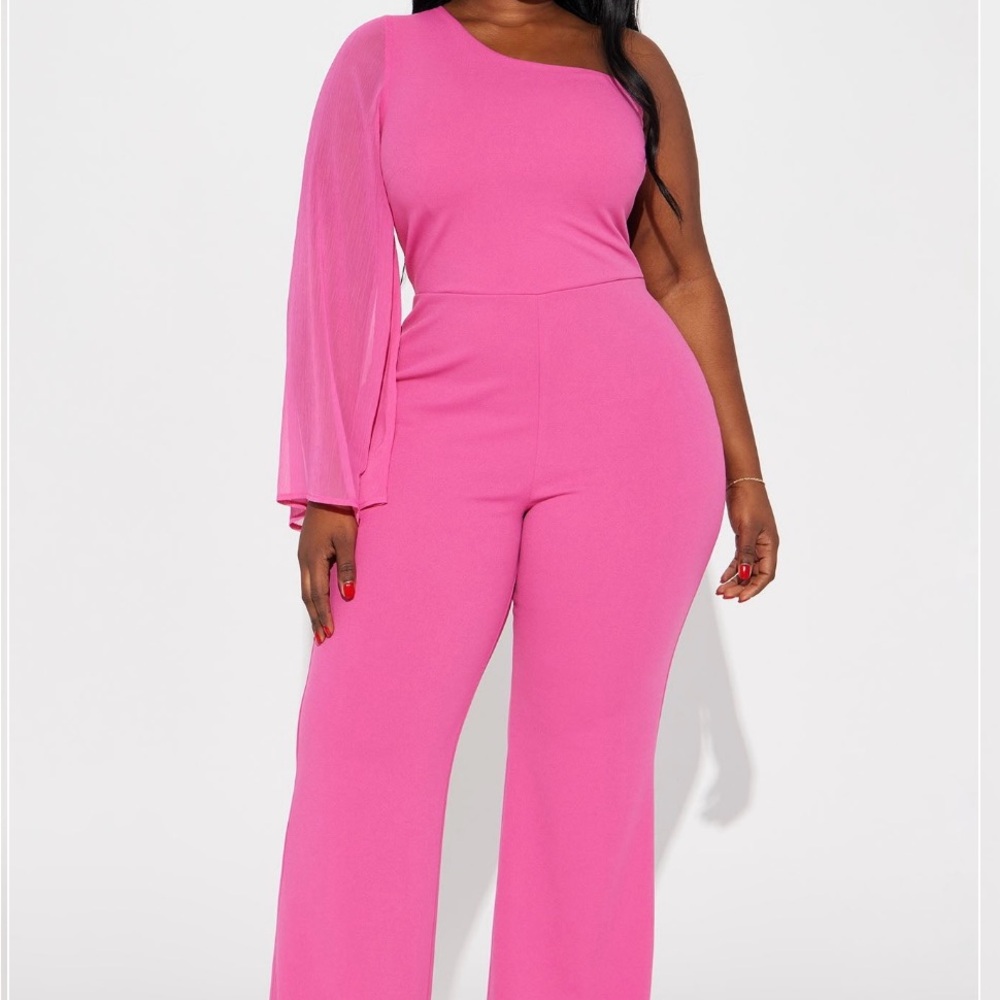 Fashion Nova Vibrant Pink One-Shoulder Jumpsuit